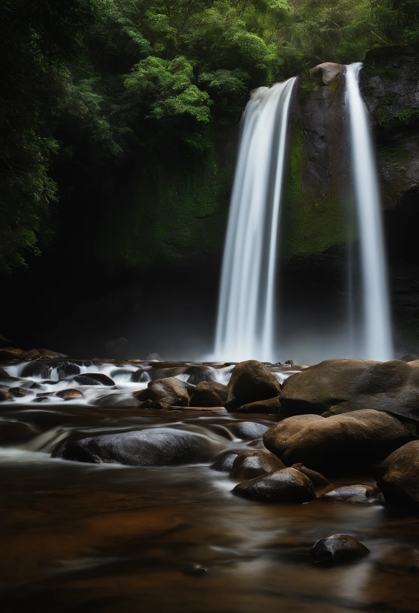 Equipe de rapel numa cachoeira se preparando para descer a cachoeira