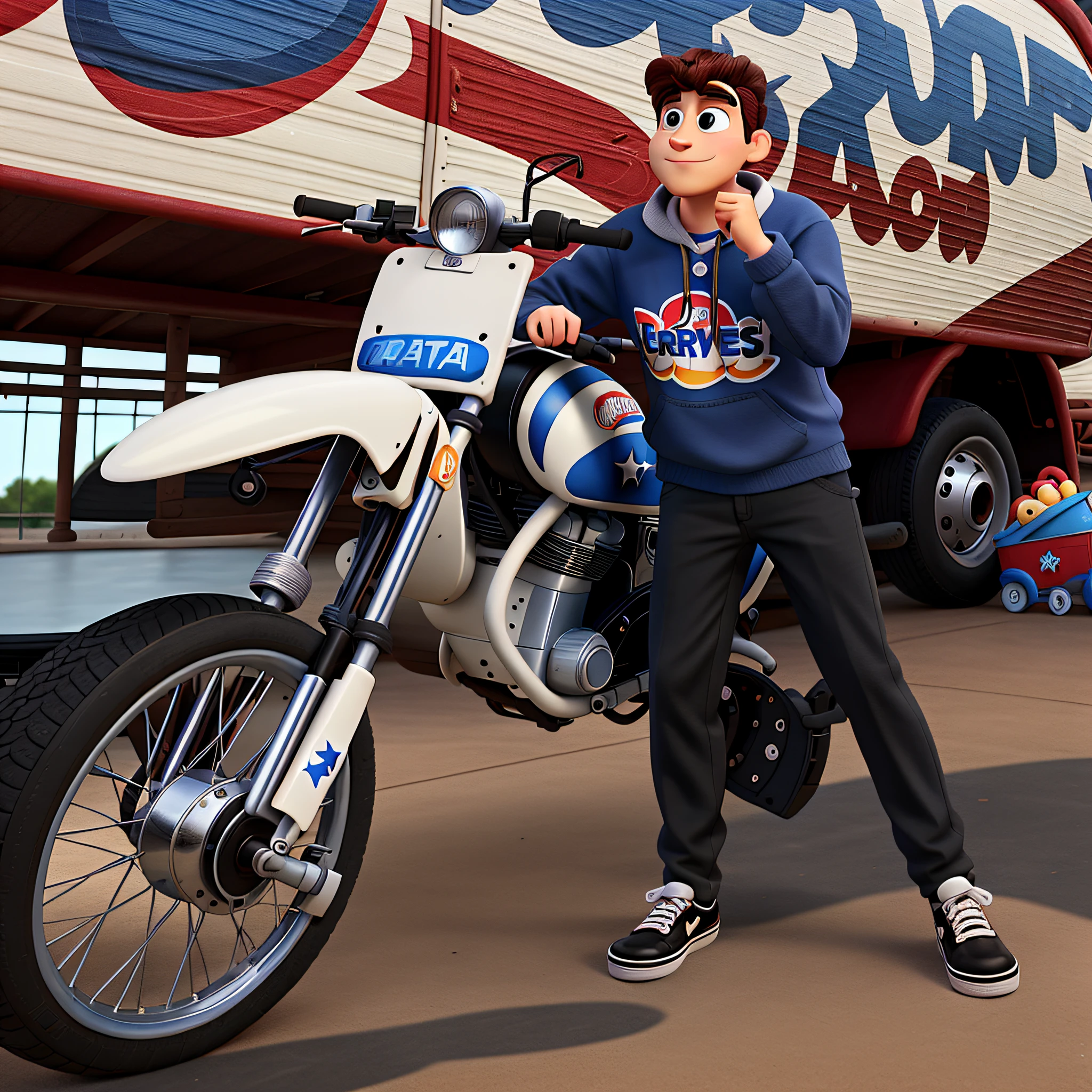 disney pixar style with a text "american circus" black vans shoes