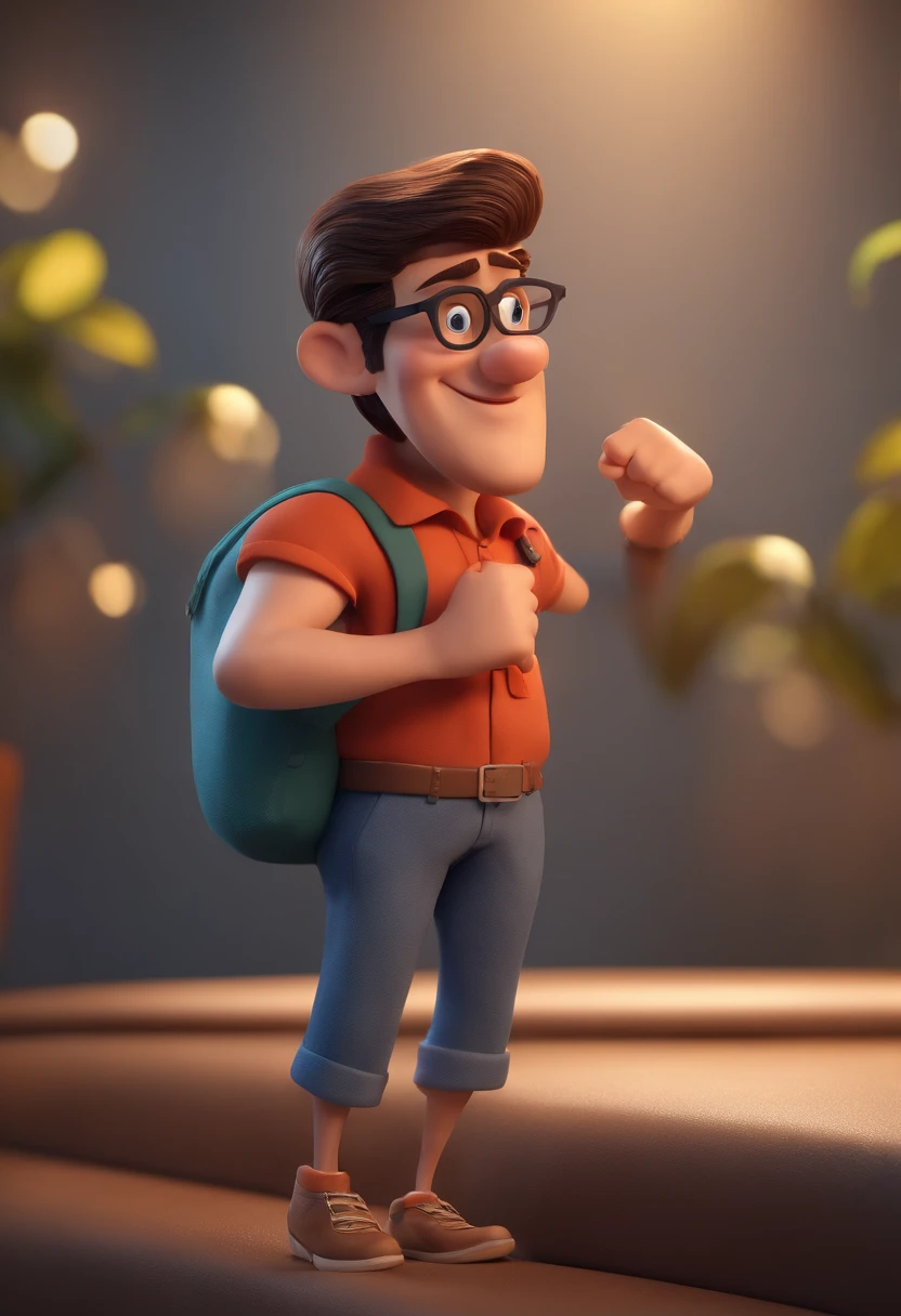 Cartoon character of a man with black glasses and a blue shirt, animation character, Caractere estilizado, animation style rendering, 3D estilizado, Arnold Maya render, 3 d render stylized, toon render keyshot, Personagem 3D, Personagem 3D, 3d rendering stylized, 3 d character render, personagem de desenho animado, Personagem de close up, Pose de personagem, (Estilo Pixar) (master part:1.2) (Bokeh) (best quality) (pele detalhada) (textura detalhada) (8k) (argila) (Cinematic lighting) (foco nítido