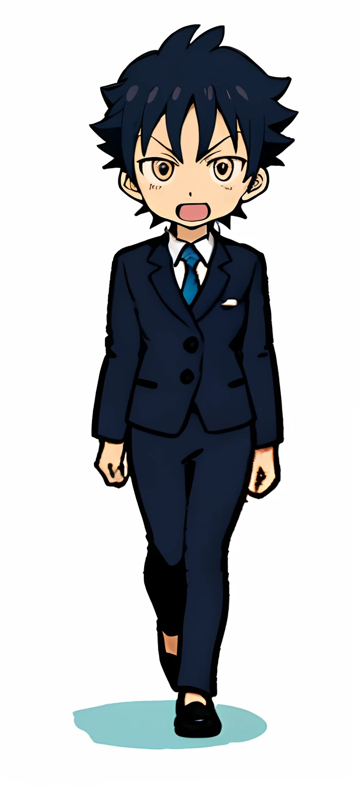 cartoon of a man with open mouth in a suit walking down a street, phoenix wright, ace attorney style, in style of kentaro miura, in phoenix wright ace attorney, shinkai makoto, kentaro miura manga art style, full color manga visual style, hirohiko araki style, he is wearing a suit, by Un'ichi Hiratsuka