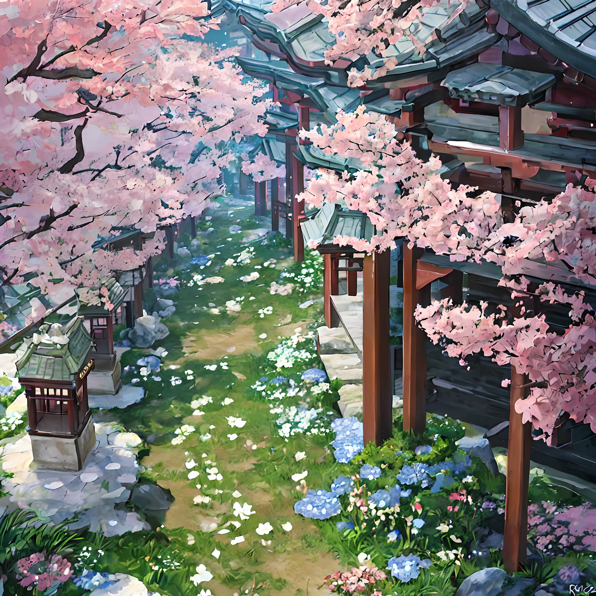 Castelo, magia roxa, flores de cerejeiras, Japan style, realeza, ambientes chiques e modernos