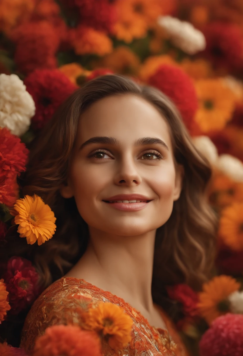 (Pixarstyle: 1.25) Retrato de uma menina, Natalie Portman, Sorrisos, comprimento da cintura com cesto de flores coberto com flor de papoula, textura natural da pele, Texturas 4k, HDR, Complexo, altamente detalhado, foco nítido, cinematic look, hiper-detalhado