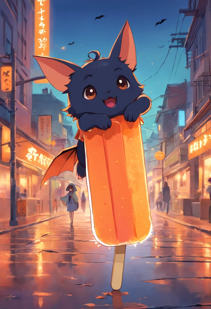 "A Halloween Popsicle Illustration with Bat Ear, impecavelmente detalhada, in high definition."