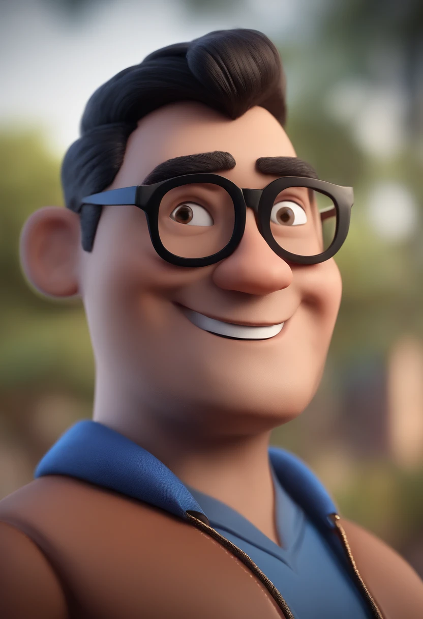 Cartoon character of a man with black glasses and a blue shirt, animation character, Caractere estilizado, animation style rendering, 3D estilizado, Arnold Maya render, 3 d render stylized, toon render keyshot, Personagem 3D, Personagem 3D, 3d rendering stylized, 3 d character render, personagem de desenho animado, Personagem de close up, Pose de personagem,  (Estilo Pixar) (master part:1.2) (Bokeh) (best quality) (pele detalhada) (textura detalhada) (8k) (argila) (Cinematic lighting) (foco nítido