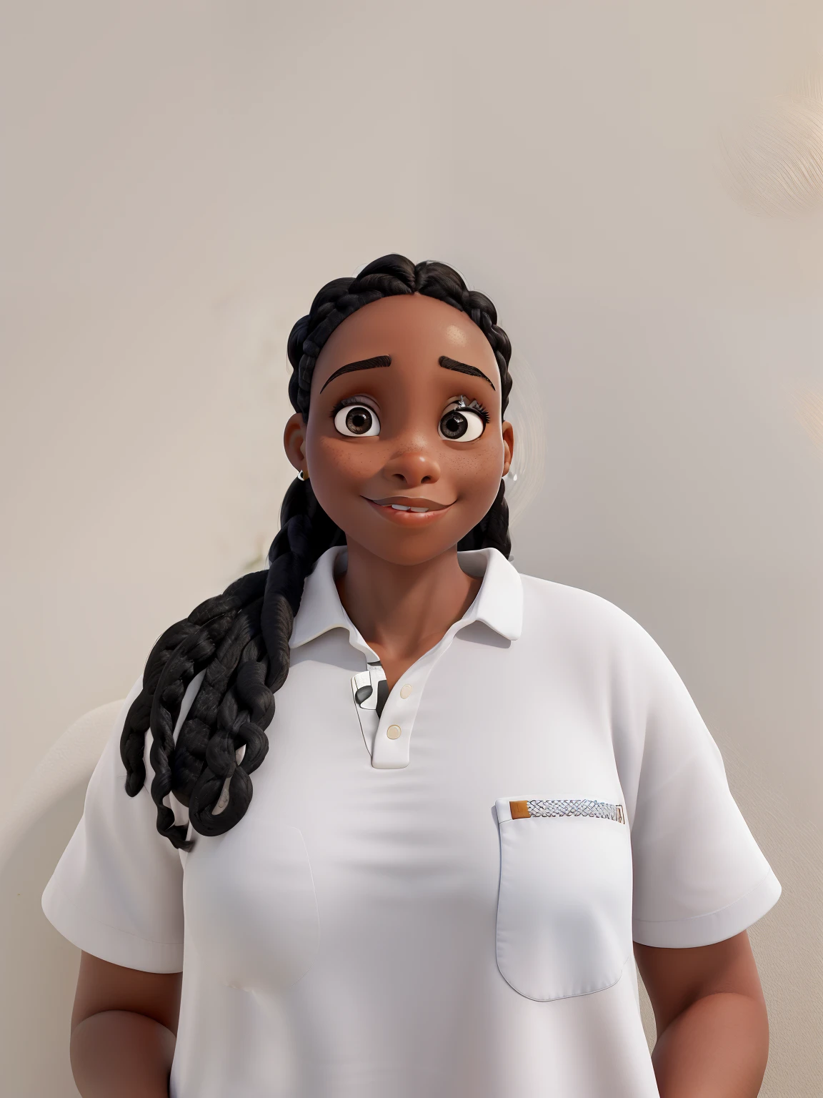 Obra-prima, de melhor qualidade, mulher negra de olhos escuros, Black hair with braids wearing a white shirt