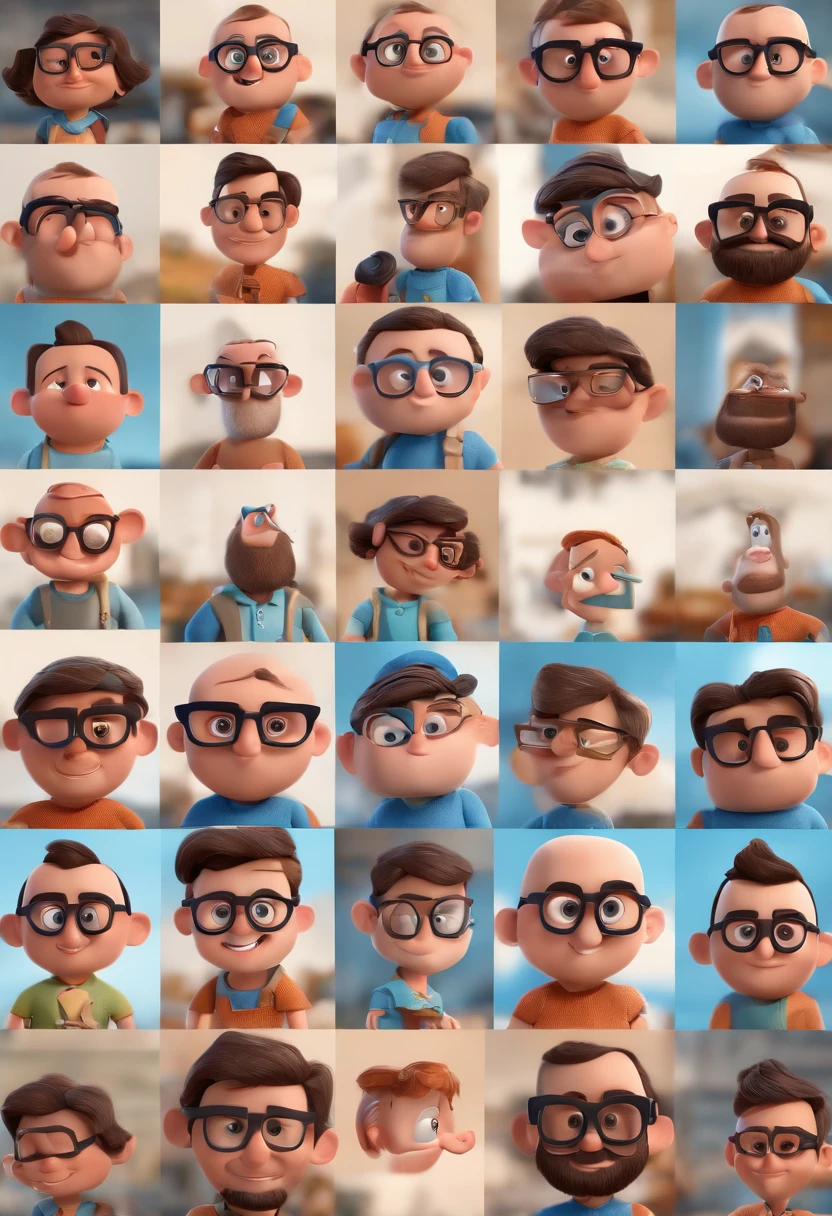 Cartoon character of a man with black glasses and a blue shirt, animation character, Caractere estilizado, animation style rendering, 3D estilizado, Arnold Maya render, 3 d render stylized, toon render keyshot, Personagem 3D, Personagem 3D, 3d rendering stylized, 3 d character render, personagem de desenho animado, Personagem de close up, Pose de personagem,  (Estilo Pixar) (master part:1.2) (Bokeh) (best quality) (pele detalhada) (textura detalhada) (8k) (argila) (Cinematic lighting) (foco nítido