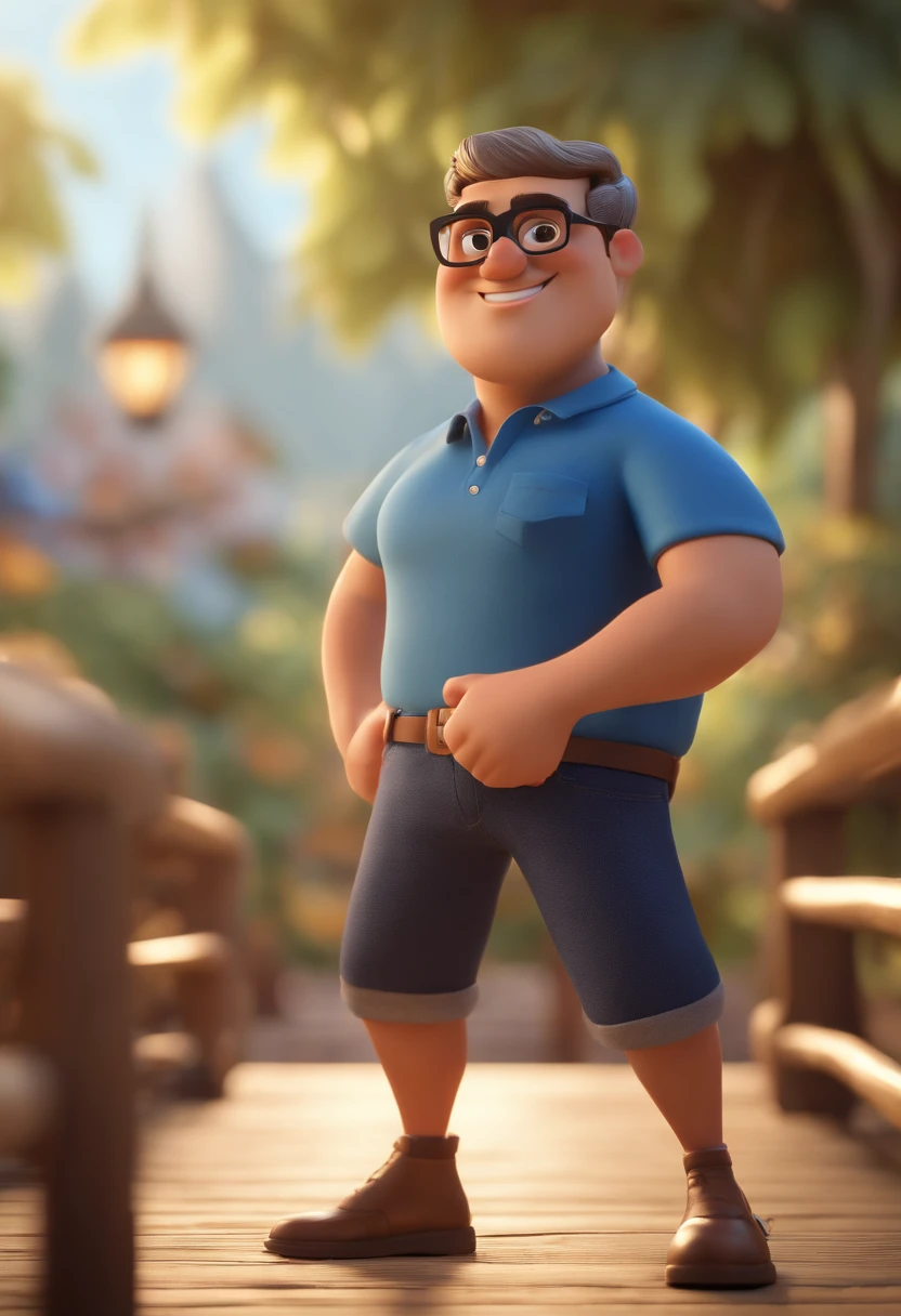 Cartoon character of a man with black Japanese glasses and a blue shirt, animation character, Caractere estilizado, animation style rendering, 3D estilizado, Arnold Maya render, 3 d render stylized, toon render keyshot, Personagem 3D, Personagem 3D, 3d rendering stylized, 3 d character render, personagem de desenho animado, Personagem de close up, Pose de personagem, (Estilo Pixar) (master part:1.2) (Bokeh) (best quality) (pele detalhada) (textura detalhada) (8k) (argila) (Cinematic lighting) (foco nítido