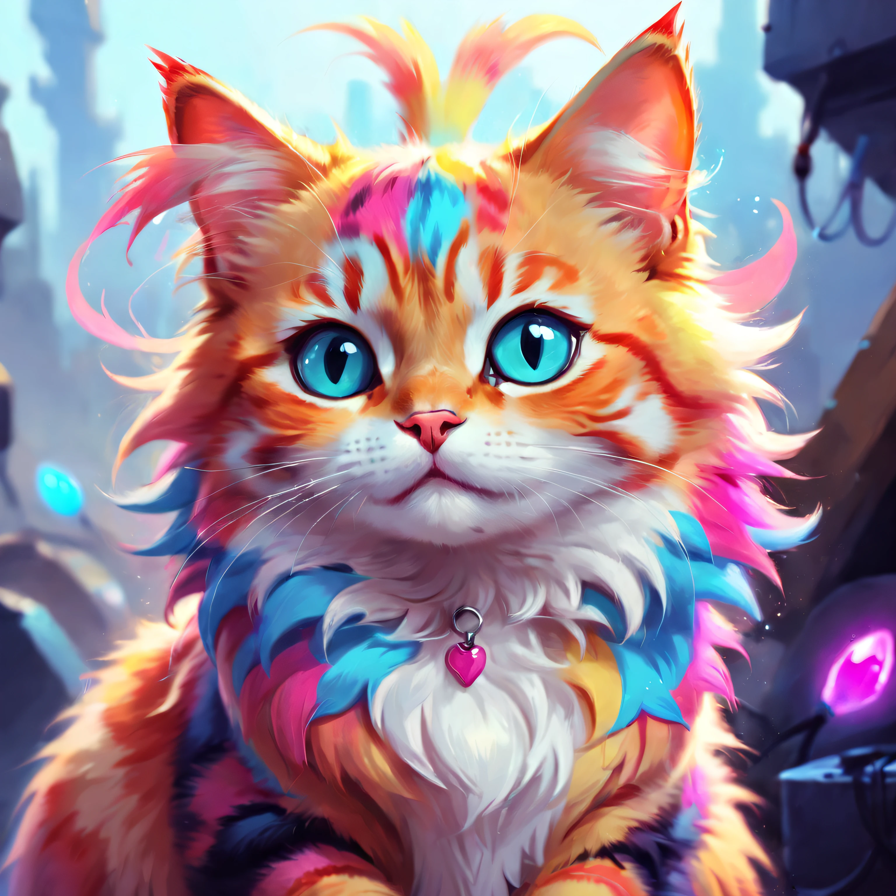 vtuber, portrait of cute colorfull cat, Painted By Andreas Rocha