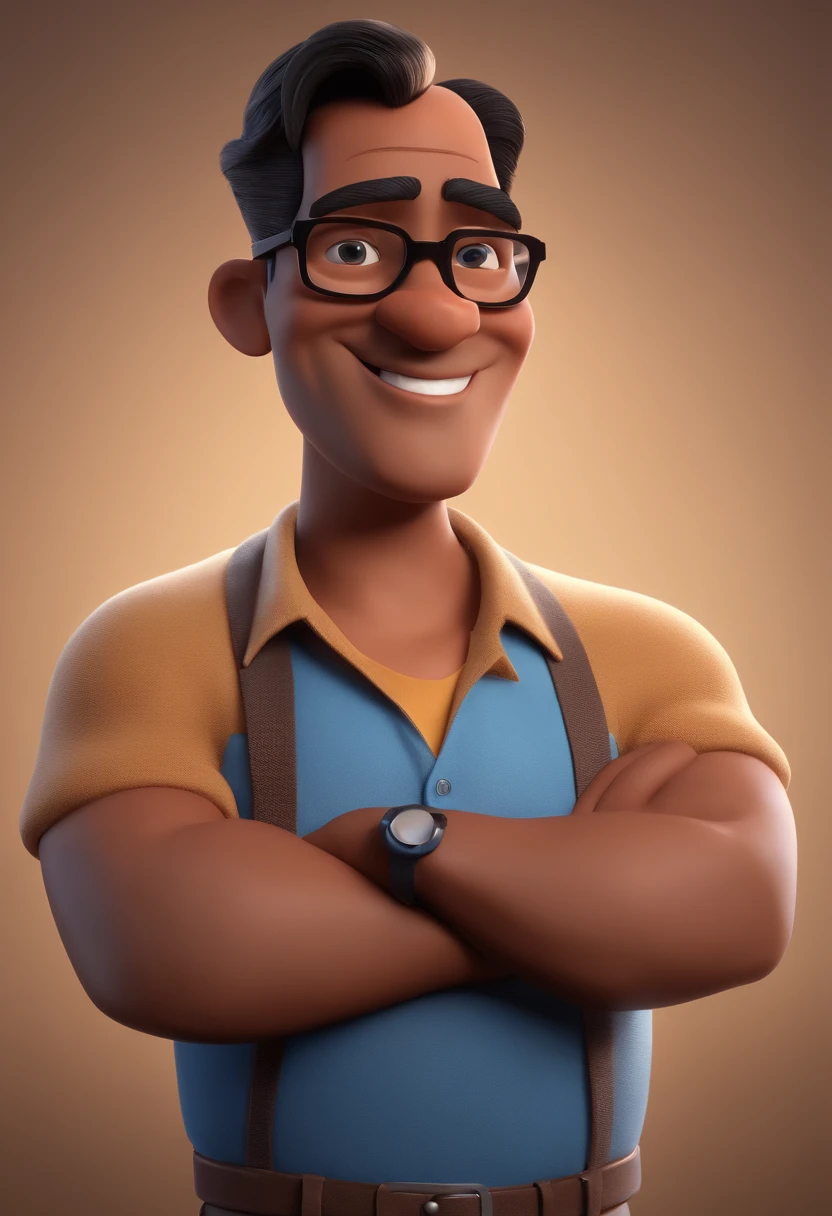 Cartoon character of a man with black glasses and a blue shirt, animation character, Caractere estilizado, animation style rendering, 3D estilizado, Arnold Maya render, 3 d render stylized, toon render keyshot, Personagem 3D, Personagem 3D, 3d rendering stylized, 3 d character render, personagem de desenho animado, Personagem de close up, Pose de personagem, (Estilo Pixar) (master part:1.2) (Bokeh) (best quality) (pele detalhada) (textura detalhada) (8k) (argila) (Cinematic lighting) (foco nítido