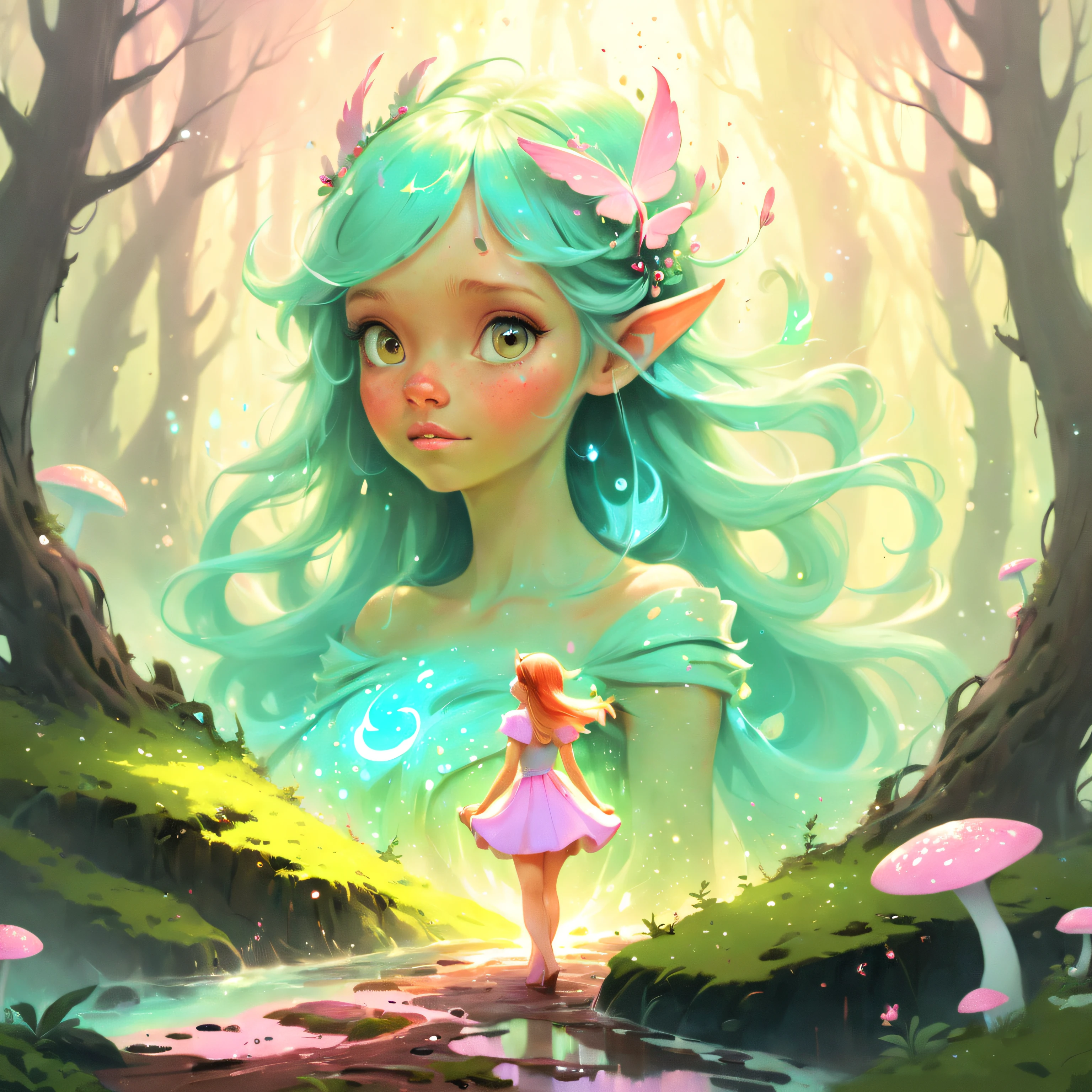 Shabby chic dreamy glowums pastel woodland freckled fairygirl swirling magical fairytale abstract  Painted By Andreas Rocha