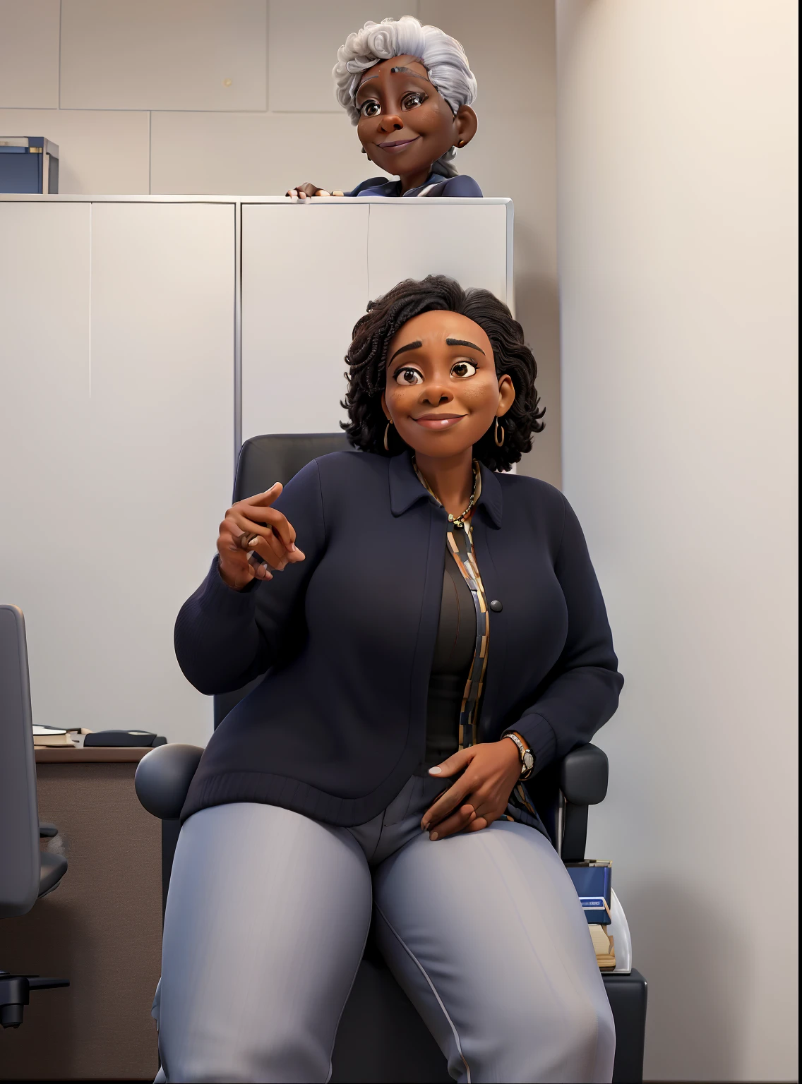 masterpiece, best quality ,Portrait of mid adult successful black mature woman looking at camera with arms crossed. Smiling african american business woman standing in new office .Portrait of mature woman.