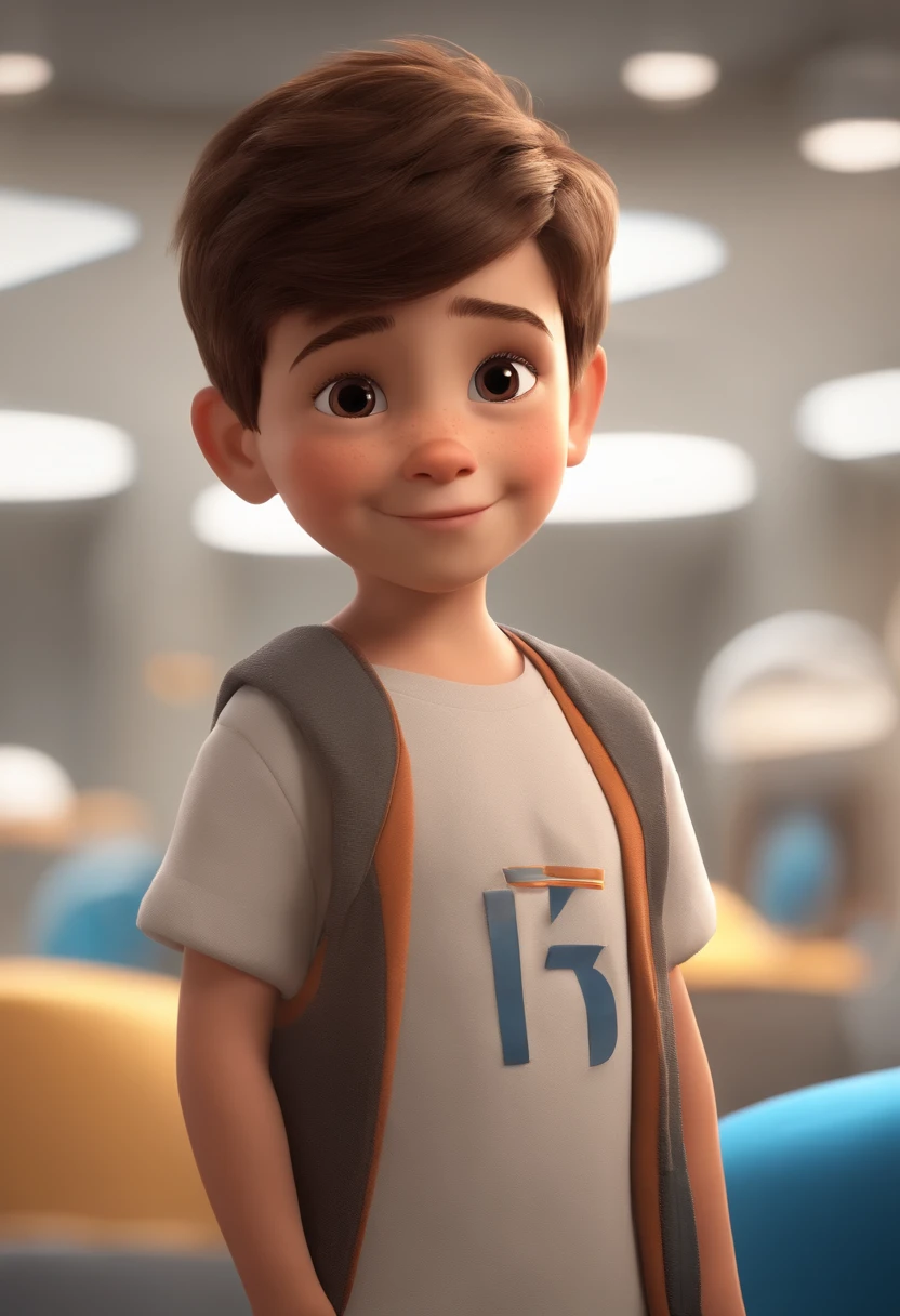a happy cute standing short hair, vestindo uma fantasia espacial, , fundo branco, barnet, tom, Estilo Pixar, ..3d, desenhos animados, rosto detalhado, asymmetrical 16k