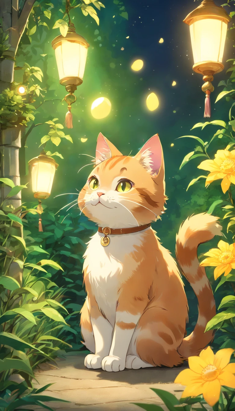 A cat sitting in the middle of a garden with yellow flowers - SeaArt AI