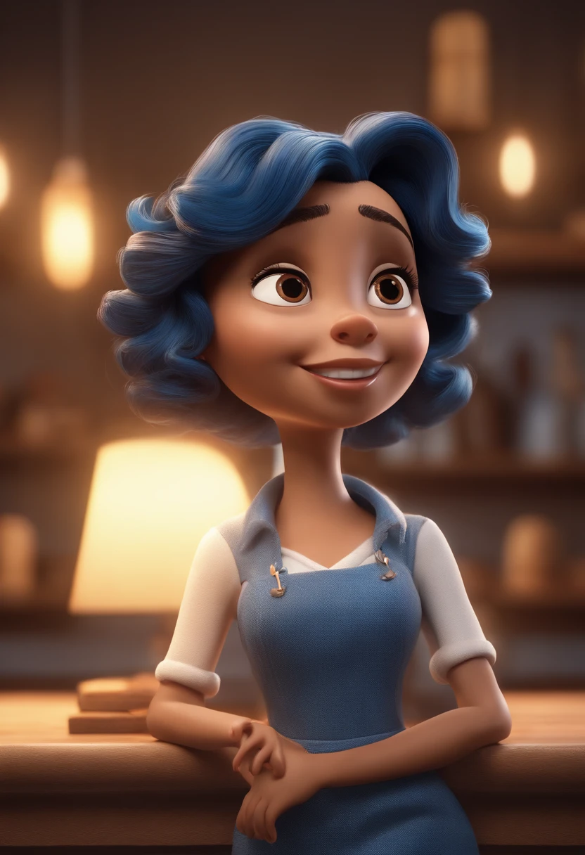 personagem dos desenhos animados de uma mulher com cabelo ondulado preto olhos castanhos e uma camisa azul, animation character, Caractere estilizado, animation style rendering, 3D estilizado, Arnold Maya render, 3 d render stylized, toon render keyshot, Personagem 3D, Personagem 3D, 3d rendering stylized, 3 d character render, personagem de desenho animado, Personagem de close up, Pose de personagem, (Estilo Pixar) (master part:1.2) (Bokeh) (best quality) (pele detalhada) (textura detalhada) (8k) (argila) (Cinematic lighting) (foco nítido