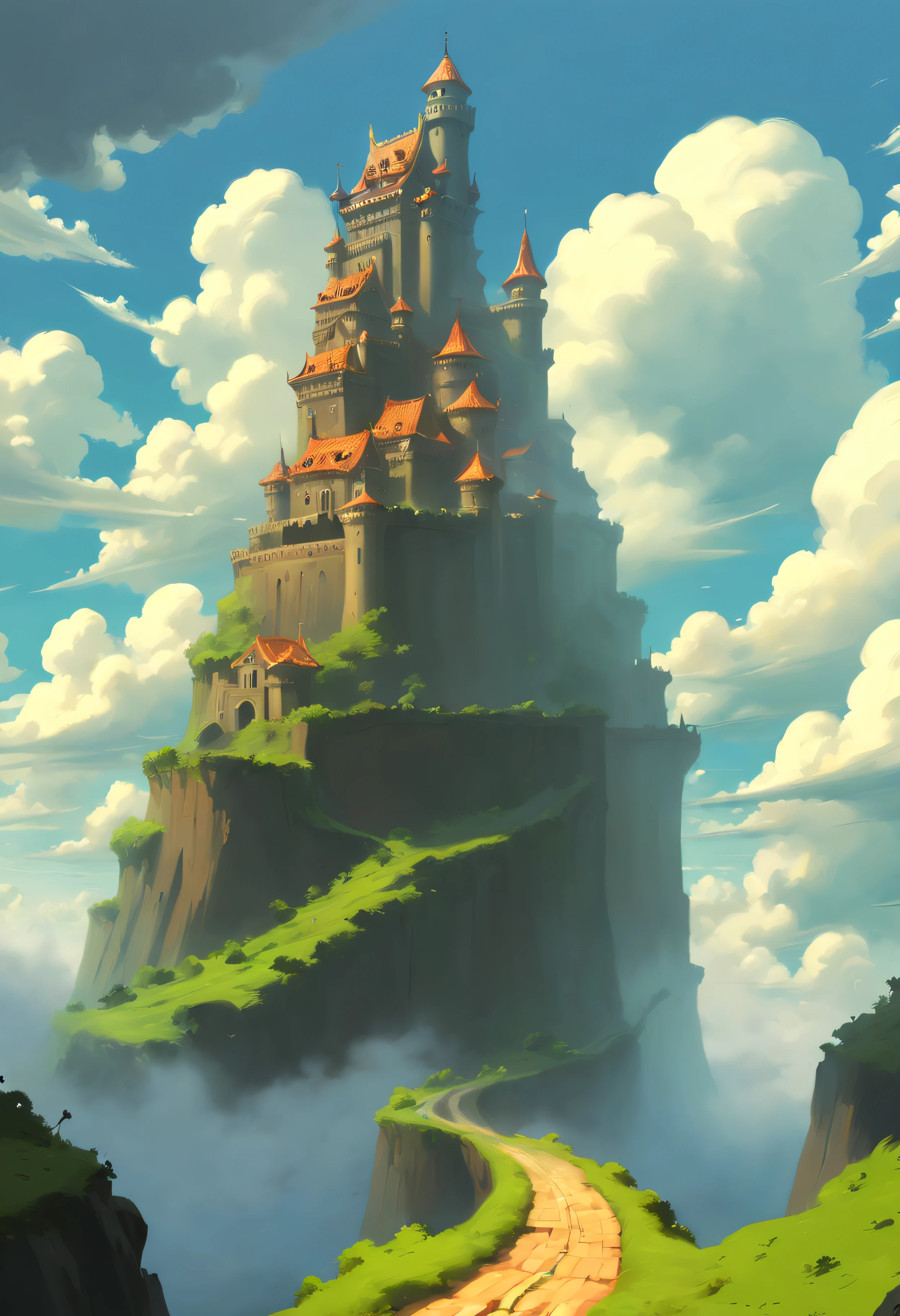 castle, road from clouds, one piece  Painted By Andreas Rocha