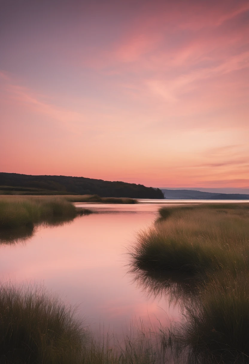 un paysage minimaliste, en 3 couleurs pastels