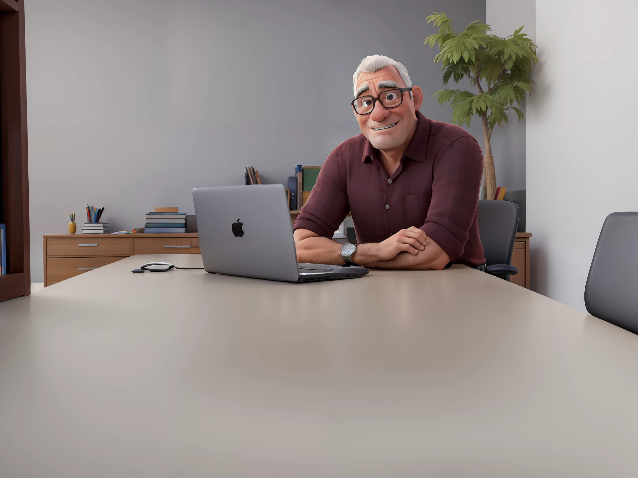 Obra-prima, de melhor qualidade, um homem de 50 anos, mexendo no computador, sitting in his office