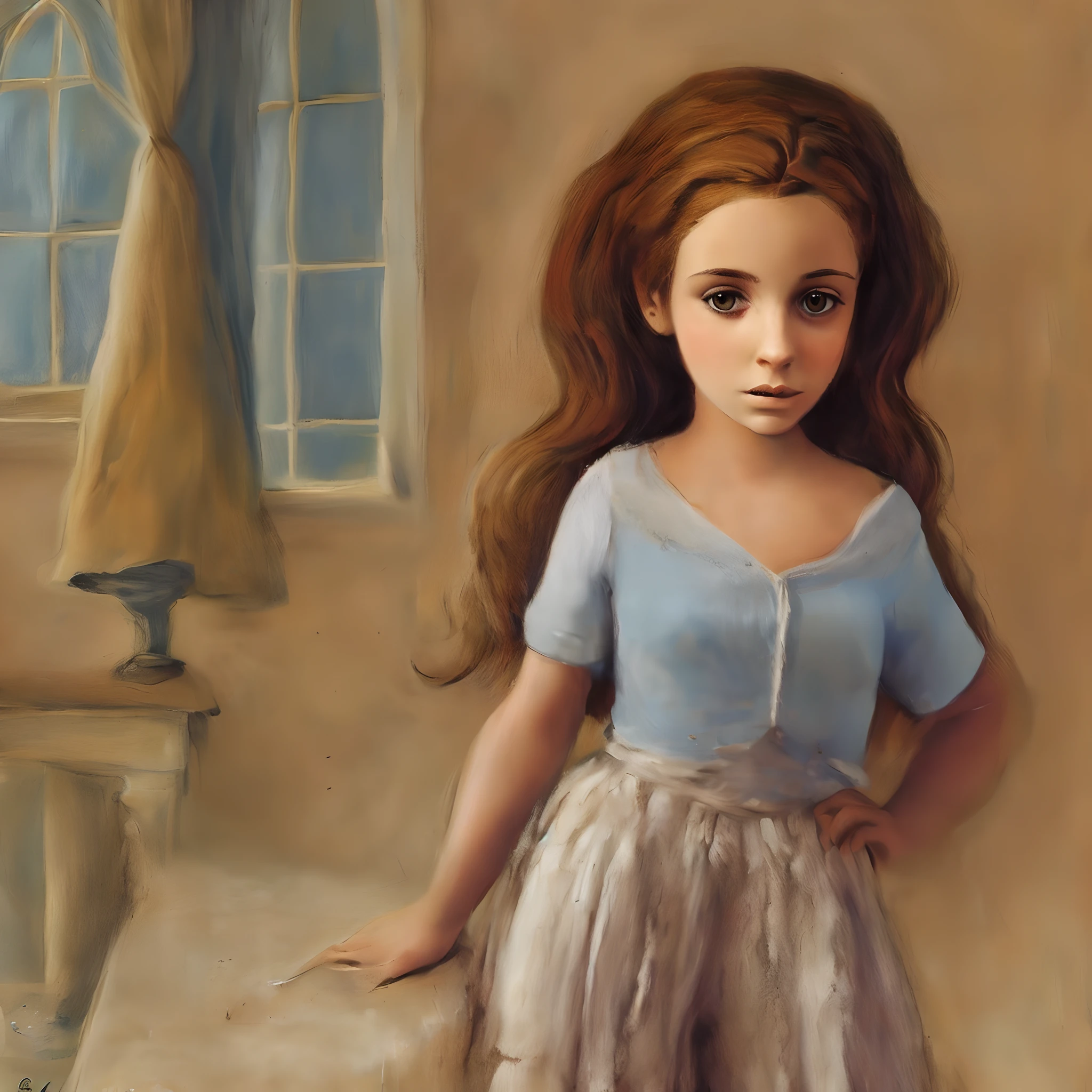 Menina de cabelo castanho, estilo pixar, in Latin America