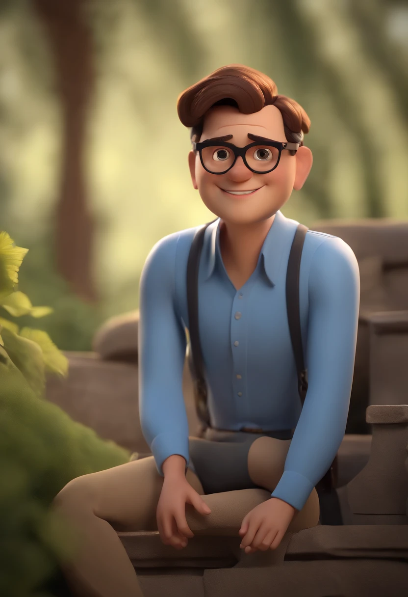 Cartoon character of a man wearing black glasses and a blue shirt, um personagem animado, Caractere estilizado, animation style rendering, 3D estilizado, Arnold Maya render, 3 d render stylized, toon render keyshot, Personagem 3D, Personagem 3D, 3d rendering stylized, 3 d character render, personagem de desenho animado, Personagem de close up, Pose de personagem, (Estilo Pixar) (master part:1.2) (Bokeh) (best quality) (pele detalhada) (textura detalhada) (8k) (argila) (Cinematic lighting) (foco nítido,Senta e vaza a parte superior do corpo