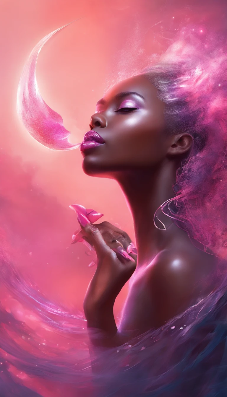 Beautiful Sensual Nude Black Woman Sucking Her Giant Wet Pink Lips Liquid Chrome