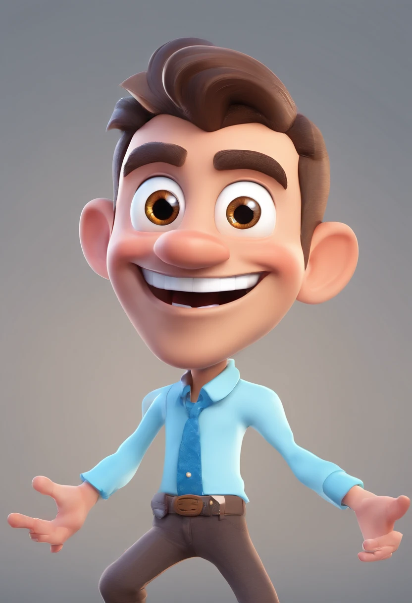 Smiling Man Illustration, sorriso insano, Homem de pele marrom com um sorriso gigante, happily smiling at the camera, sorriso atrevido, he's smiling, sorriso muito grande, Macho sorridente, foto de perfil headshot, rindo sorriso enorme, desenhando no estilo de Arte 3D, c4d, fundo de cor branco puro, estilo disney, estilo pixar render ilustracao Super Detalhe, 8k