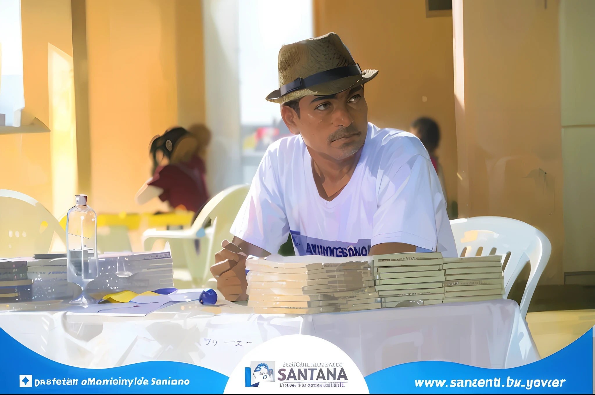 There's a man sitting at a table with piles of money, Juan Sanchez Cotan, Alarcon Cartunista, caio santos, Salustiano Garcia Cruz, Manuel Sanjulian, Manuel Sanjulianblue, zigor samaniego, imagem limpa, Directed by: Bernat Sanjuan, Beautiful image, victor maristane, Estilo Zigor Samaniego