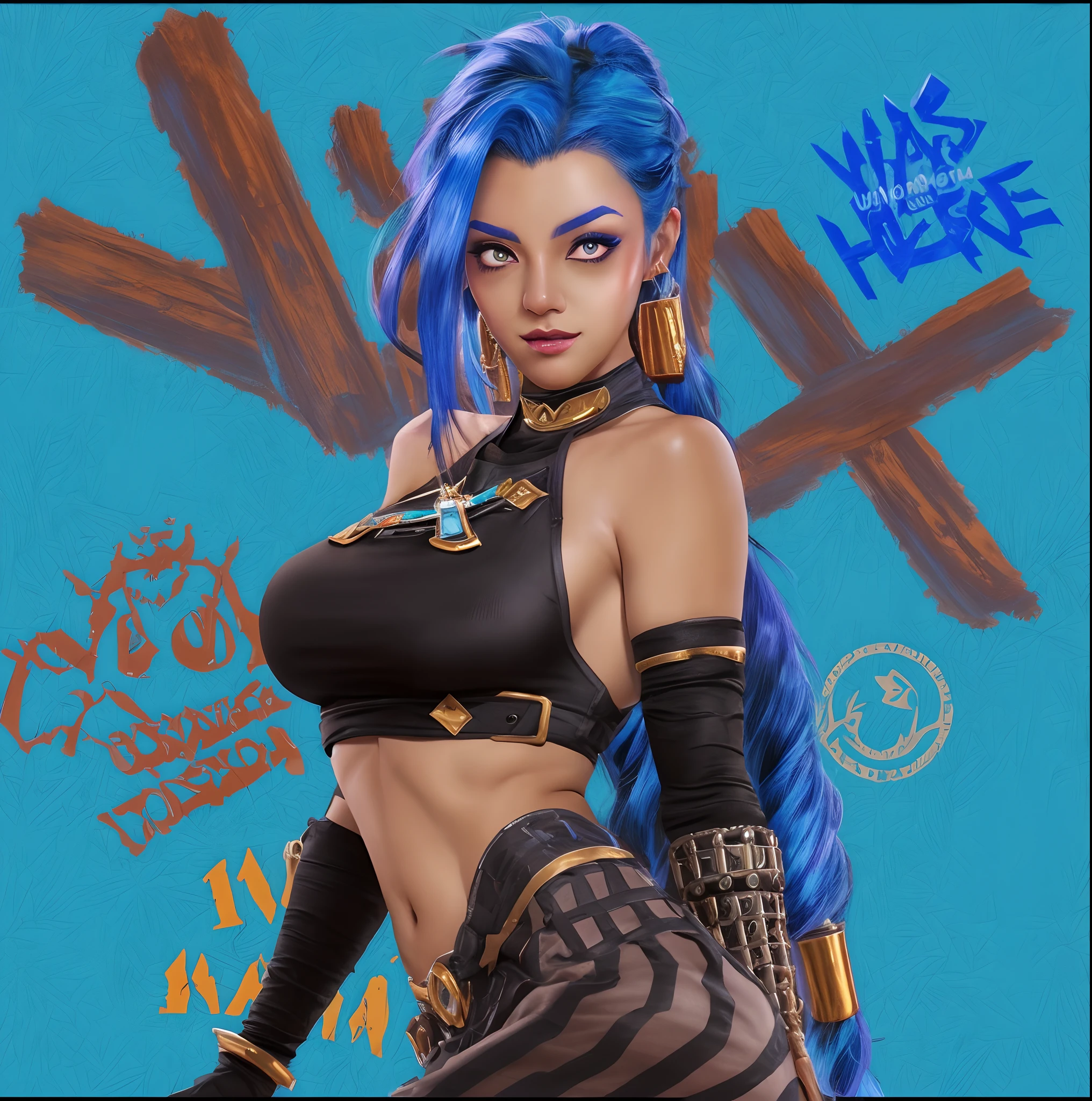 um close up de um desenho animado de uma mulher com cabelo azul, Retrato de azarar de Arcane, azarar, arcano, azarar de League of Legends, jinx arcano, jinx expression, Commission for High Res, vibrant fan art, we, arcano, Rosto de azarar, estilo de arte desconhecido, Inspirado em RossDrew, Fanart do jogo 2D