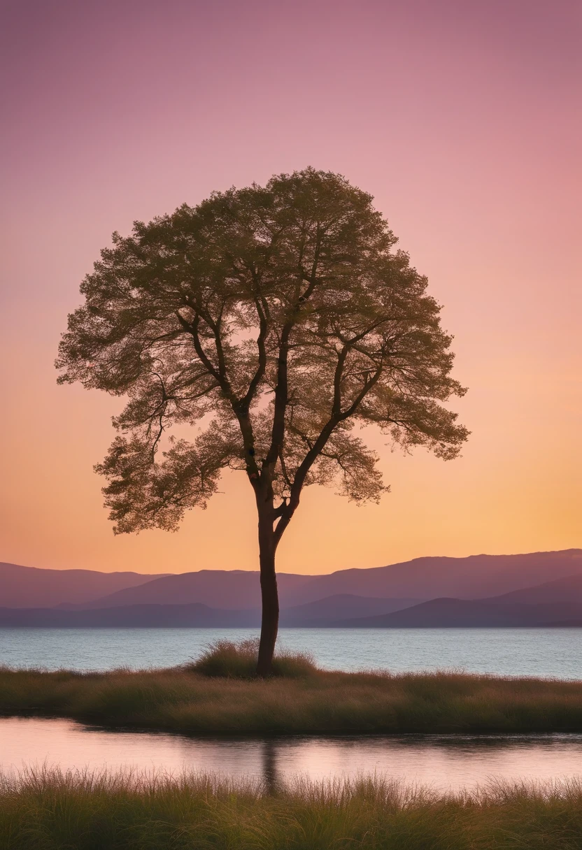 un paysage de nature minimaliste, en 3 couleurs pastels