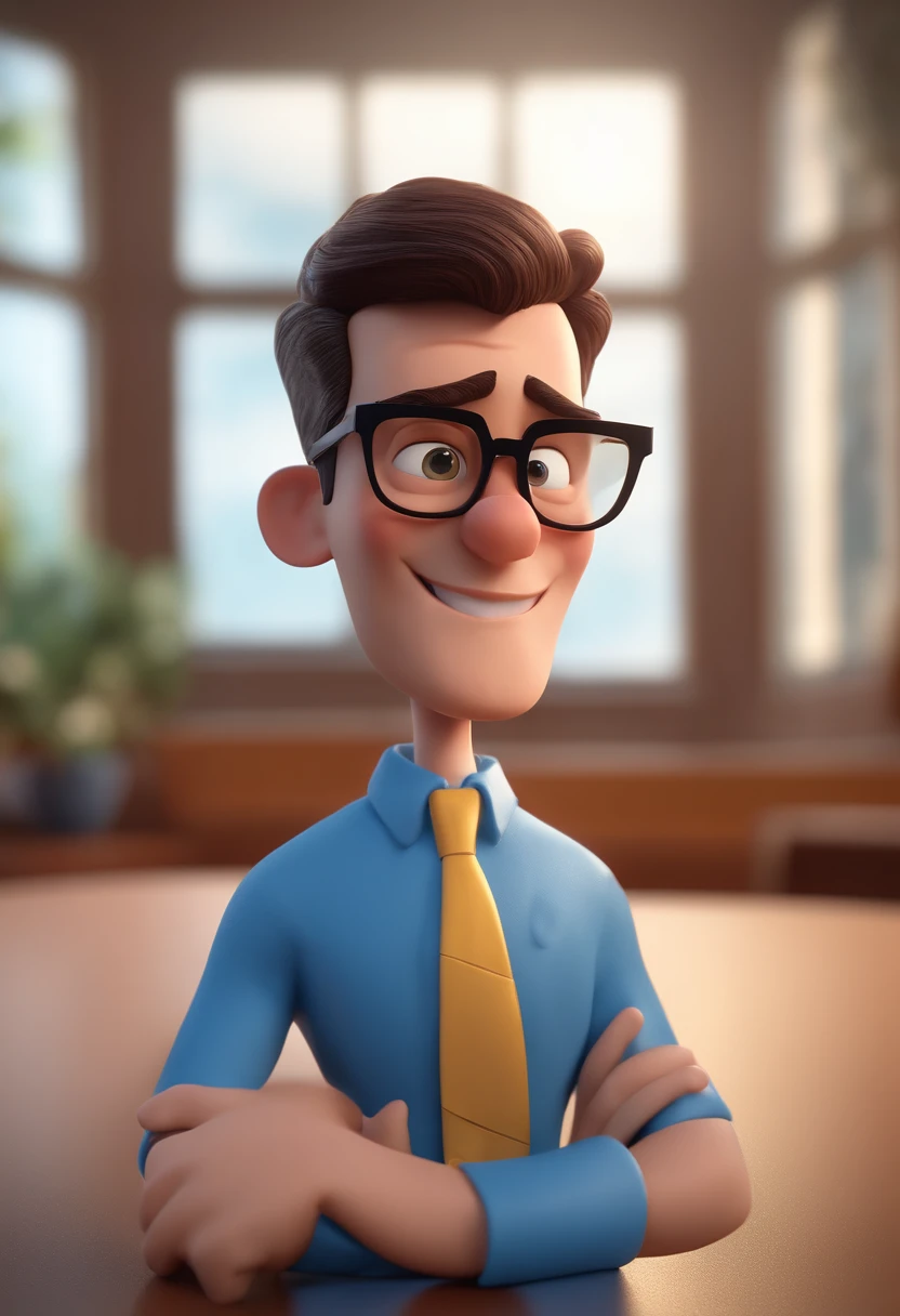 Cartoon character of a man with black glasses and a blue shirt, animation character, Caractere estilizado, animation style rendering, 3D estilizado, Arnold Maya render, 3 d render stylized, toon render keyshot, Personagem 3D, Personagem 3D, 3d rendering stylized, 3 d character render, personagem de desenho animado, Personagem de close up, Pose de personagem, (Estilo Pixar) (master part:1.2) (Bokeh) (best quality) (pele detalhada) (textura detalhada) (8k) (argila) (Cinematic lighting) (foco nítido