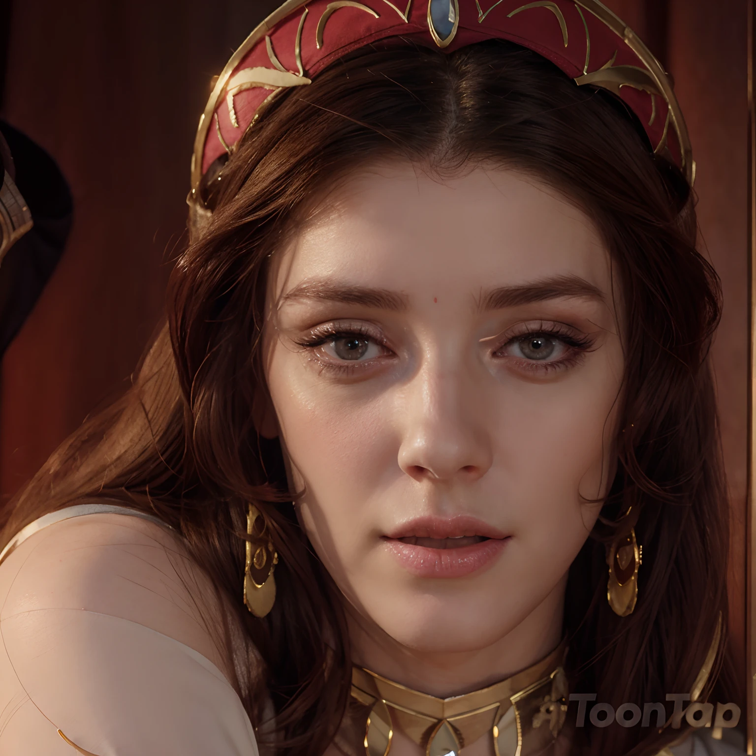 Samantha Bentley face, realistic, 8k, straight nose, drawn eyes, queen royal face.