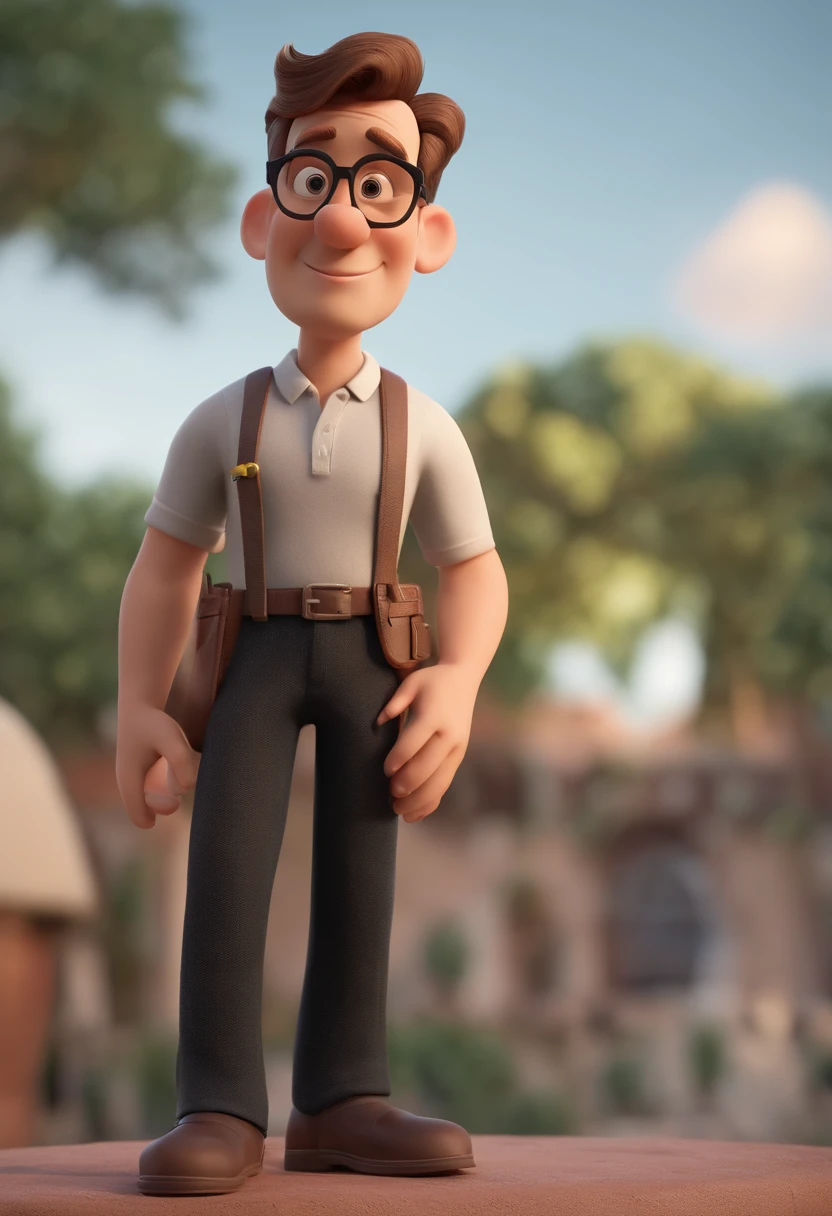 Cartoon character of a man with glasses and a black polo shirt, cabelo liso, Com barba, Old school on the arm, animation character, Caractere estilizado, animation style rendering, 3D estilizado, Arnold Maya render, 3 d render stylized, toon render keyshot, Personagem 3D, Personagem 3D, 3d rendering stylized, 3 d character render, personagem de desenho animado, Personagem de close up, Pose de personagem,  (Estilo Pixar) (master part:1.2) (Bokeh) (best quality) (pele detalhada) (textura detalhada) (8k) (argila) (Cinematic lighting) (foco nítido