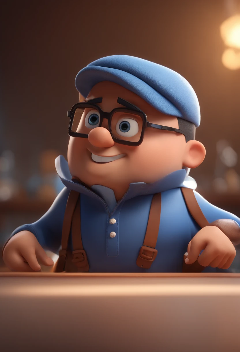 Cartoon character of a man with black glasses and a blue shirt, animation character, Caractere estilizado, animation style rendering, 3D estilizado, Arnold Maya render, 3 d render stylized, toon render keyshot, Personagem 3D, Personagem 3D, 3d rendering stylized, 3 d character render, personagem de desenho animado, Personagem de close up, Pose de personagem,  (Estilo Pixar) (master part:1.2) (Bokeh) (best quality) (pele detalhada) (textura detalhada) (8k) (argila) (Cinematic lighting) (foco nítido