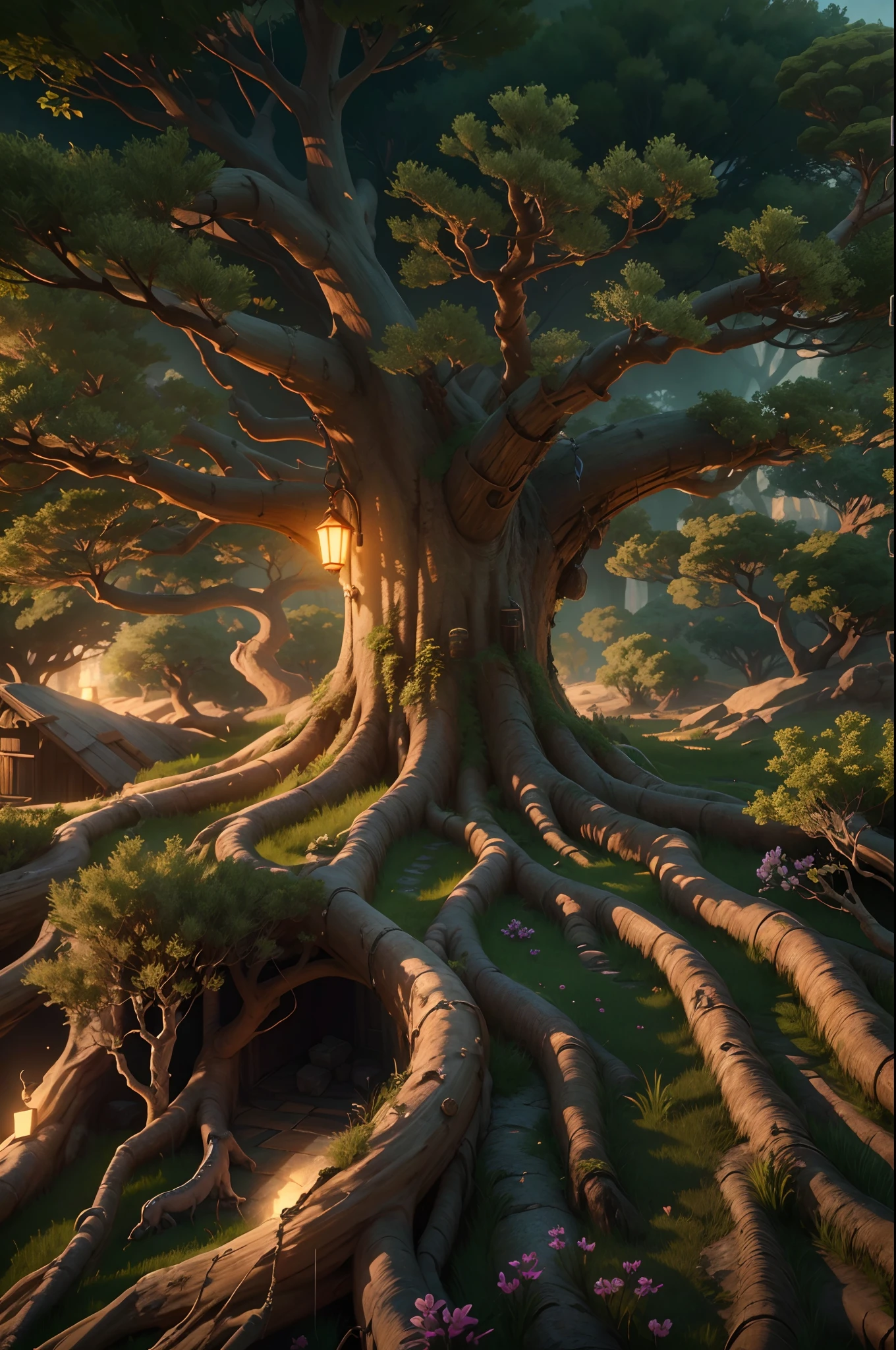 8k, 4k, Masterpiece, Super Detailed, Raytraced, Fantastic Graphics, Wonderful Backdrop, World Tree Roots, Around Globe, Illuminated, Glow