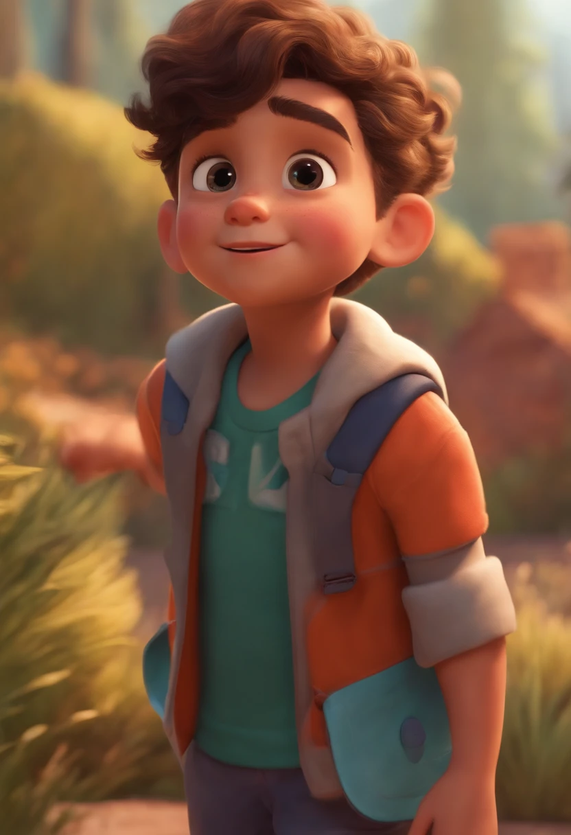 Image of a boy for a story in a YouTube video in Pixar format, He's the little allabester, He's the class leader, He's outgoing, Playful and gets up for a lot of things