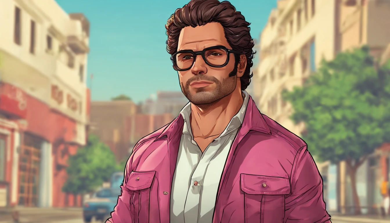 ((best quality)), ((master part)), ((desenhos animados realistas)), ((Personagem perfeito)) - Um retrato frontal meticulosamente detalhado e realista de um homem com cabelo raspado, glasses and a shirt with beautiful textures. O homem olha diretamente para o espectador, Establish a strong and confident presence. The image captures their distinctive facial features, accurately showing the brightness of your eyes and the design of your glasses. The black shirt is rendered with fine details, aumentando o profissionalismo do retrato. Enviado para documentos oficiais, this portrait is presented in impressive 8K UHD resolution, Ensure clarity and unique protection.