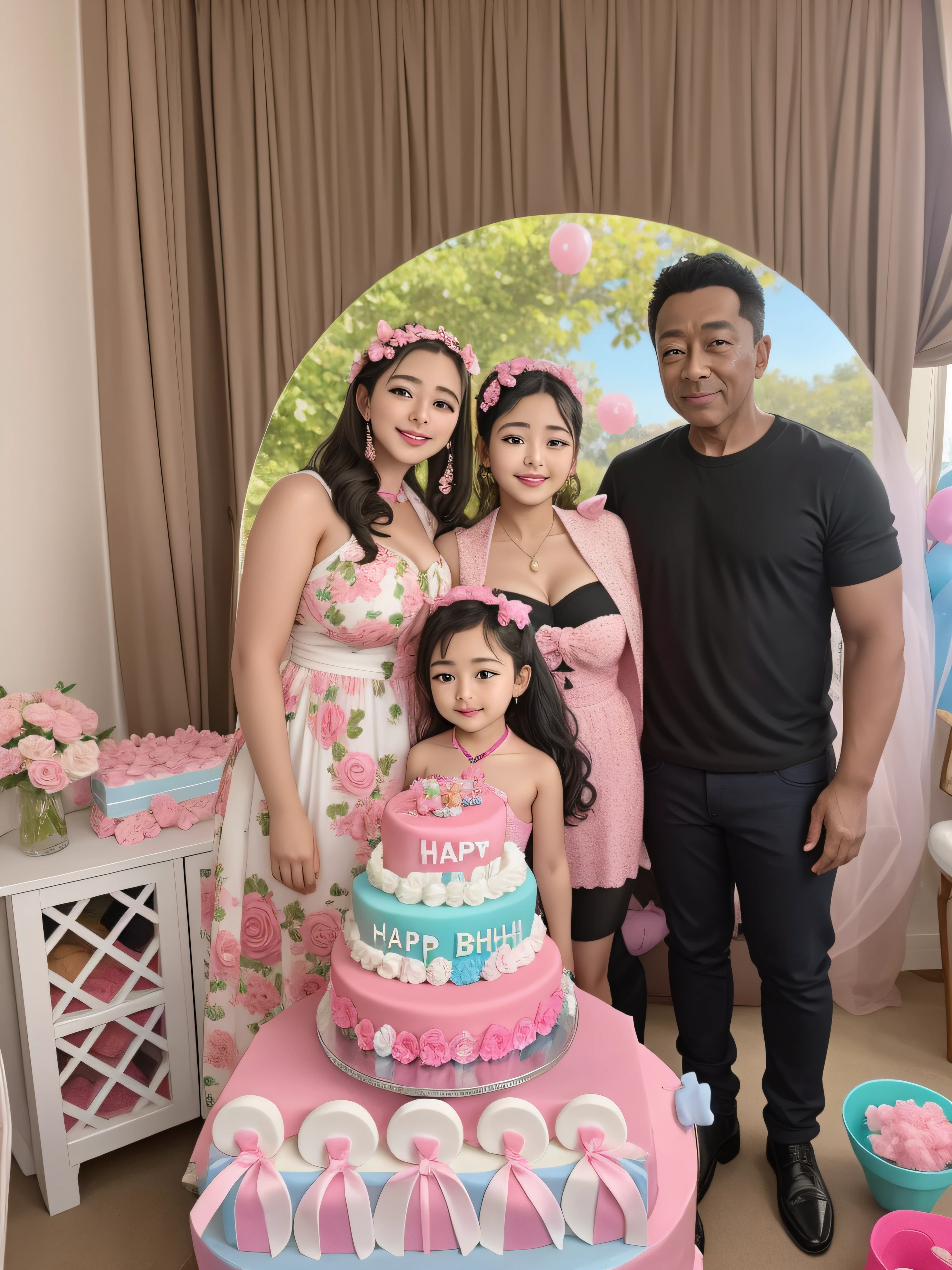 There's two adults and a in front of a cake, Perfect Android girl family, at a birthday party, ๐ญ ๐คฎ ๐ ๐, taken in the early 2020s, imagem de perfil, birthday party, foto do perfil, Happy family, ( ( pele escura ) ), trending ๏ผ, celebrating a birthday, ๐คฌ ๐คฎ ๐ ๐, Colocados