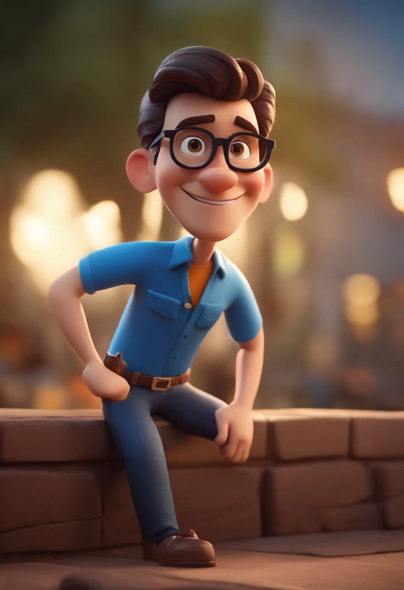 Cartoon character of a man with black glasses and a blue shirt, animation character, Caractere estilizado, animation style rendering, 3D estilizado, Arnold Maya render, 3 d render stylized, toon render keyshot, Personagem 3D, Personagem 3D, 3d rendering stylized, 3 d character render, personagem de desenho animado, Personagem de close up, Pose de personagem, (Estilo Pixar) (master part:1.2) (Bokeh) (melhor qualidade) (pele detalhada) (textura detalhada) (8k) (argila) (Cinematic lighting) (foco nítido