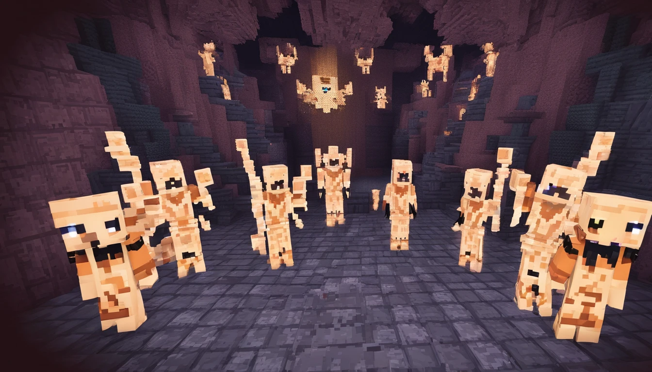 In the eerie realm of Minecraft, there exists a creature so terrifying that mere mortals dare not speak its name. It is a nightmarish sight, with elongated, skeletal arms that stretch out in grotesque proportions. Its entire form is a grotesque amalgamation of dark, writhing tendrils and mangled limbs, and its eyes emit a sinister, otherworldly glow. Its presence exudes an unsettling aura, casting long, eerie shadows even in the pitch-black depths of the caves. Approach with utmost caution, for this entity's appearance alone is enough to haunt your worst nightmares.