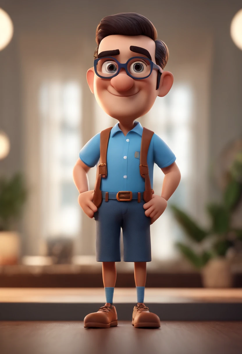 Cartoon character of a man with black glasses and a blue shirt, animation character, Caractere estilizado, animation style rendering, 3D estilizado, Arnold Maya render, 3 d render stylized, toon render keyshot, Personagem 3D, Personagem 3D, 3d rendering stylized, 3 d character render, personagem de desenho animado, Personagem de close up, Pose de personagem, (Estilo Pixar) (master part:1.2) (Bokeh) (best quality) (pele detalhada) (textura detalhada) (8k) (argila) (Cinematic lighting) (foco nítido