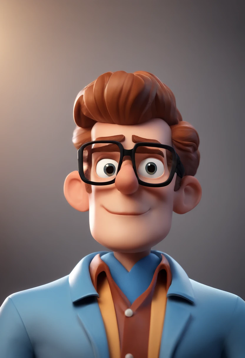Cartoon character of a man with black glasses and a blue shirt, animation character, Caractere estilizado, animation style rendering, 3D estilizado, Arnold Maya render, 3 d render stylized, toon render keyshot, Personagem 3D, Personagem 3D, 3d rendering stylized, 3 d character render, personagem de desenho animado, Personagem de close up, Pose de personagem,  (Estilo Pixar) (master part:1.2) (Bokeh) (best quality) (pele detalhada) (textura detalhada) (8k) (argila) (Cinematic lighting) (foco nítido