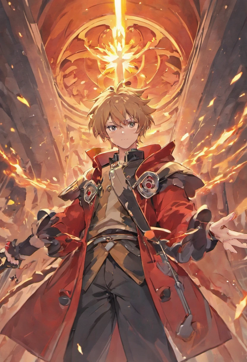 anime male character with a sword in his hand, guilty gear art direction, guilty gear strive splash art, detailed digital anime art, detailed anime character art, stunning character art, by Yang J, 2. 5 d cgi anime fantasy artwork, epic exquisite character art, fanart best artstation, guilty gear art style, trending on artstation pixiv, flaming sword