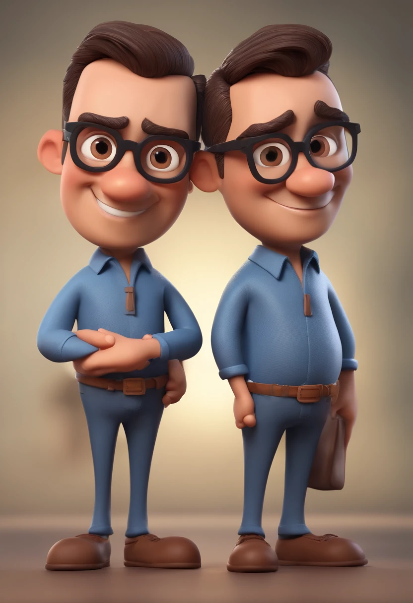 Cartoon character of a man with black glasses and a blue shirt, animation character, Caractere estilizado, animation style rendering, 3D estilizado, Arnold Maya render, 3 d render stylized, toon render keyshot, Personagem 3D, Personagem 3D, 3d rendering stylized, 3 d character render, personagem de desenho animado, Personagem de close up, Pose de personagem, (Estilo Pixar) (master part:1.2) (Bokeh) (best quality) (pele detalhada) (textura detalhada) (8k) (argila) (Cinematic lighting) (foco nítido