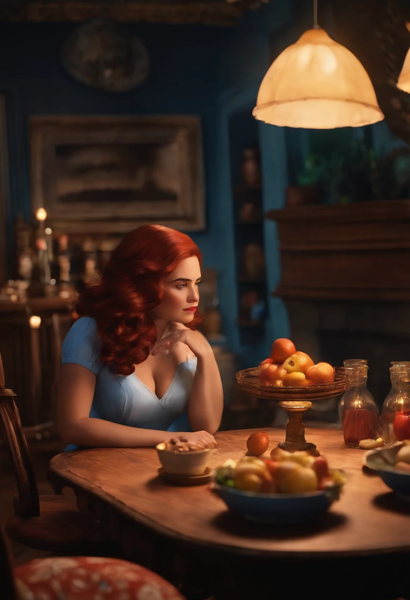 Um filme inspirado na Disney Pixar (Mulher Branca, gorda COM CABELO LONGO ondulado PRETO) dentro A cena estar na arte distinta do estilo PIXAR, descolada e estilosa