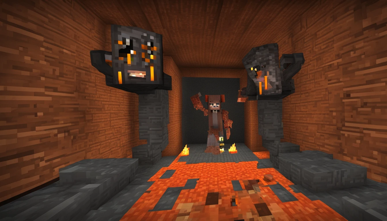 Create a horrifying character using Blockbench that seems to have emerged from the darkest nightmares. Its figure should be distorted and anomalous, with twisted limbs and a body contorted into strange shapes. Its textures should appear as if they are crafted from nightmare fabric, with grotesque details and terrifying eyes that glow in the darkness. Infuse this entity with an atmosphere of horror that will grip Minecraft players as soon as they encounter it in the underground caves and dungeons.
