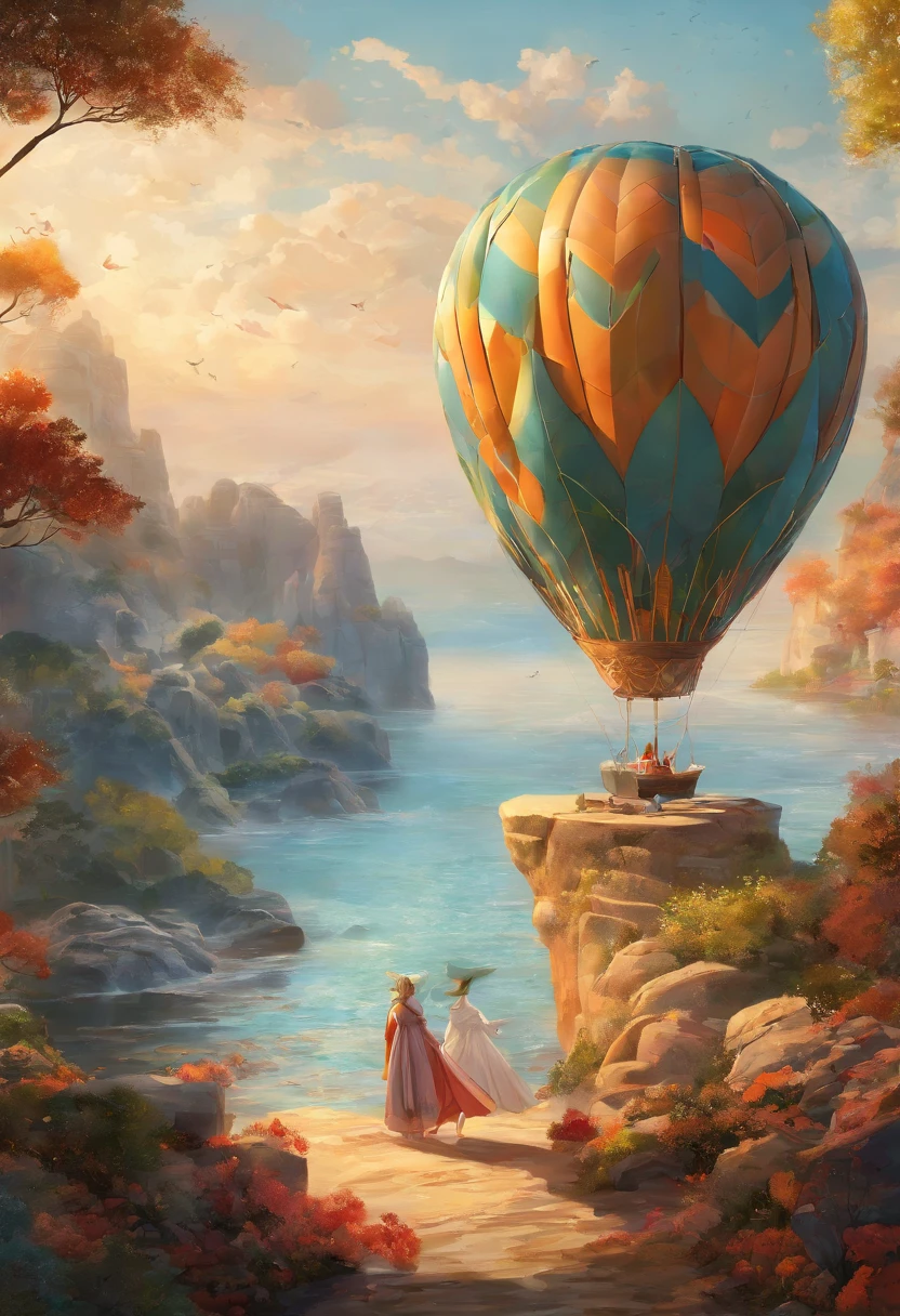 3D rendering of (The hot air balloon caught fire,Fly over the sea), The bride and groom kiss on a hot air balloon, azure sea, White waves crash against the rocks, Reflection of a hot air balloon, beautiful sky,close up photograph,Photography,Clear facial features,concept art of character,A beautiful painting by Stephen Shore,Ukiyo-e art,Pixar style,Guyan artwork,Masterpiece,Encaustic painting,Egg garnish,Matte painting,Modern art,spray ,bentwood,Beadwork,Etched tiles,Feather work,land art,Smoke art,carved wood,decorations,Beads and rope,Image courtesy of Ingmar Bergman(Ingmar Bergman)of works,Image from the work of Darren Aronofsky,Antoni Gaudí(Antoni Gaudí),author:Rem Koolhaas,Oscar Niemeyer(Oscar Niemeyer),author:Renzo Piano placeholder image,author:Alessio Albi, author:David Berdan,author:Chris Burcard,author:Ray Collins,Dreamy atmosphere,An atmosphere of happiness,Romantic atmosphere,Depth of field (degrees of freedom),boobs shot(mcu),Bottom view,Beautiful lighting, --Original style --Glass