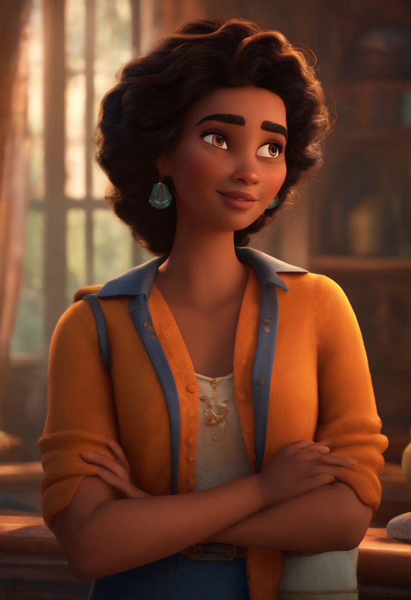 Criar um personagem no estilo pixar dentro de um jaleco. personagem morena