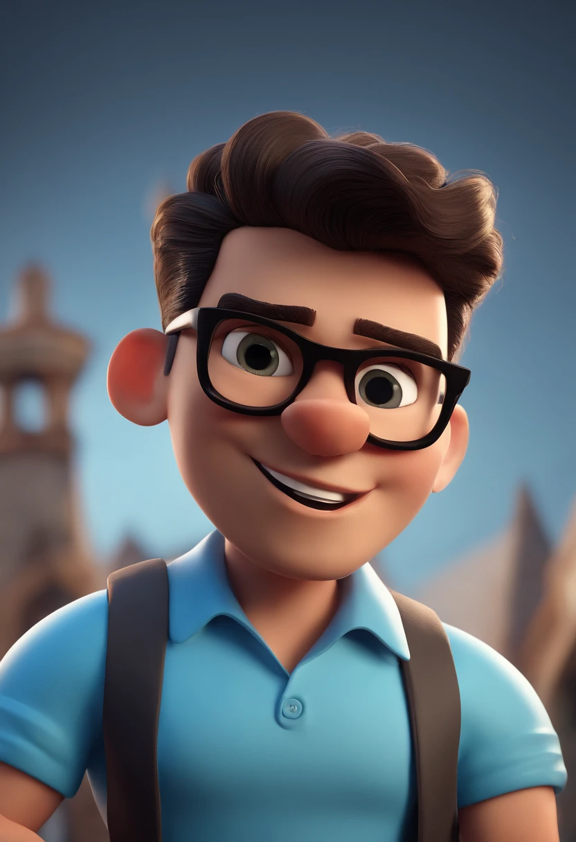 Cartoon character of a man with black glasses and a blue shirt, animation character, Caractere estilizado, animation style rendering, 3D estilizado, Arnold Maya render, 3 d render stylized, toon render keyshot, Personagem 3D, Personagem 3D, 3d rendering stylized, 3 d character render, personagem de desenho animado, Personagem de close up, Pose de personagem, (Estilo Pixar) (master part:1.2) (Bokeh) (best quality) (pele detalhada) (textura detalhada) (8k) (argila) (Cinematic lighting) (foco nítido