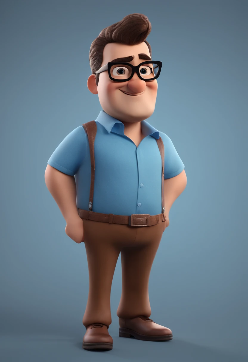 Cartoon character of a man with black glasses and a blue shirt, animation character, Caractere estilizado, animation style rendering, 3D estilizado, Arnold Maya render, 3 d render stylized, toon render keyshot, Personagem 3D, Personagem 3D, 3d rendering stylized, 3 d character render, personagem de desenho animado, Personagem de close up, Pose de personagem, (Estilo Pixar) (master part:1.2) (Bokeh) (best quality) (pele detalhada) (textura detalhada) (8k) (argila) (Cinematic lighting) (foco nítido