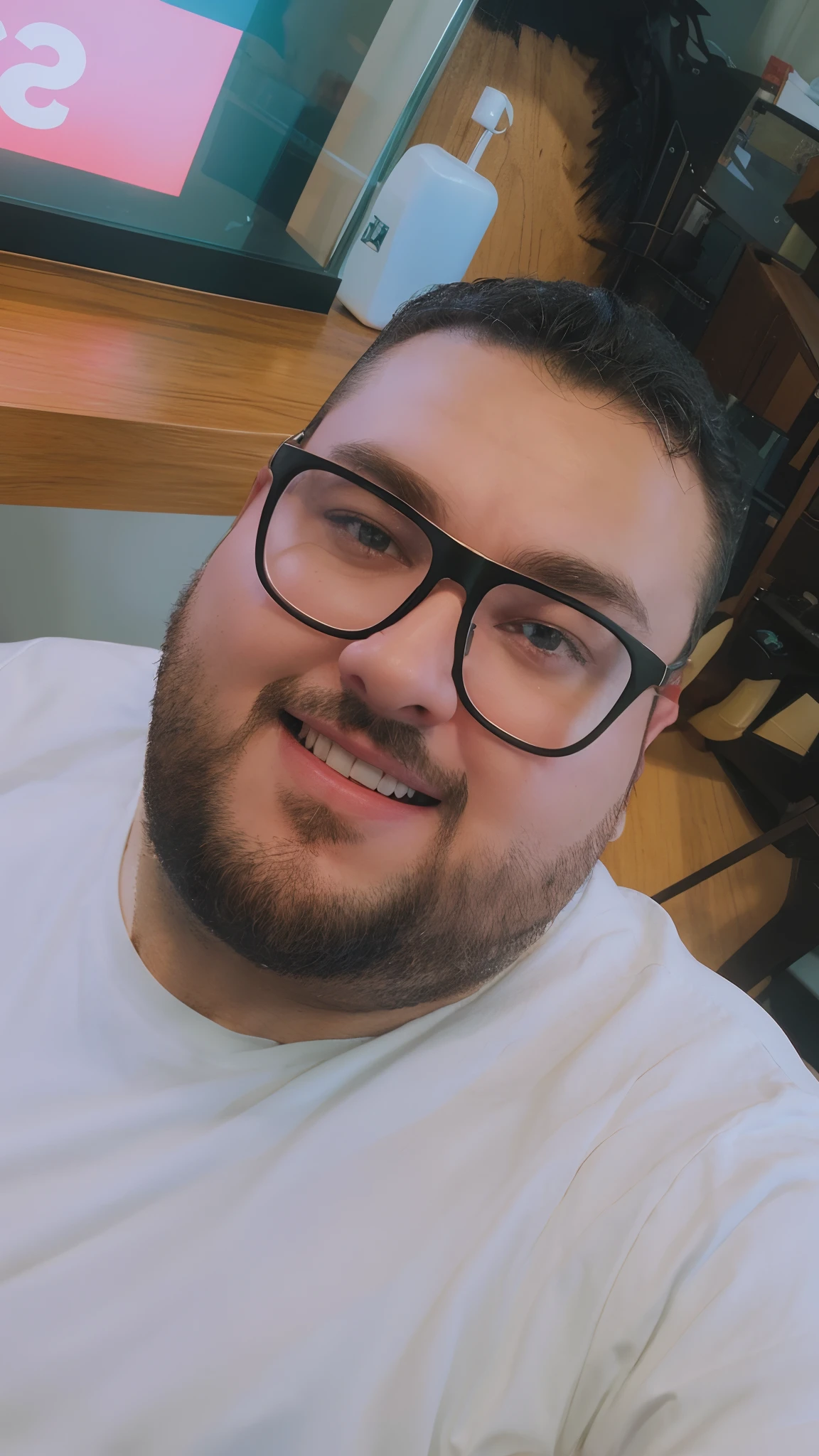 Cartoon character of a fat man wearing black glasses and a white shirt, um personagem animado, Caractere estilizado, animation style rendering, 3D estilizado, Arnold Maya render, 3 d render stylized, toon render keyshot, Personagem 3D, Personagem 3D, 3d rendering stylized, 3 d character render, personagem de desenho animado, Personagem de close up, Pose de personagem, (Estilo Pixar) (master part:1.2) (Bokeh) (best quality) (pele detalhada) (textura detalhada) (8k) (argila) (Cinematic lighting) (foco nítido,Senta e vaza a parte superior do corpo