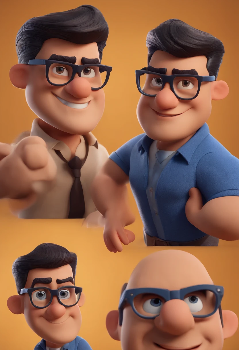 Cartoon character of a man wearing black glasses and a blue shirt, um personagem animado, Caractere estilizado, animation style rendering, 3D estilizado, Arnold Maya render, 3 d render stylized, toon render keyshot, Personagem 3D, Personagem 3D, 3d rendering stylized, 3 d character render, personagem de desenho animado, Personagem de close up, Pose de personagem, (Estilo Pixar) (master part:1.2) (Bokeh) (best quality) (pele detalhada) (textura detalhada) (8k) (argila) (Cinematic lighting) (foco nítido，Senta e vaza a parte superior do corpo